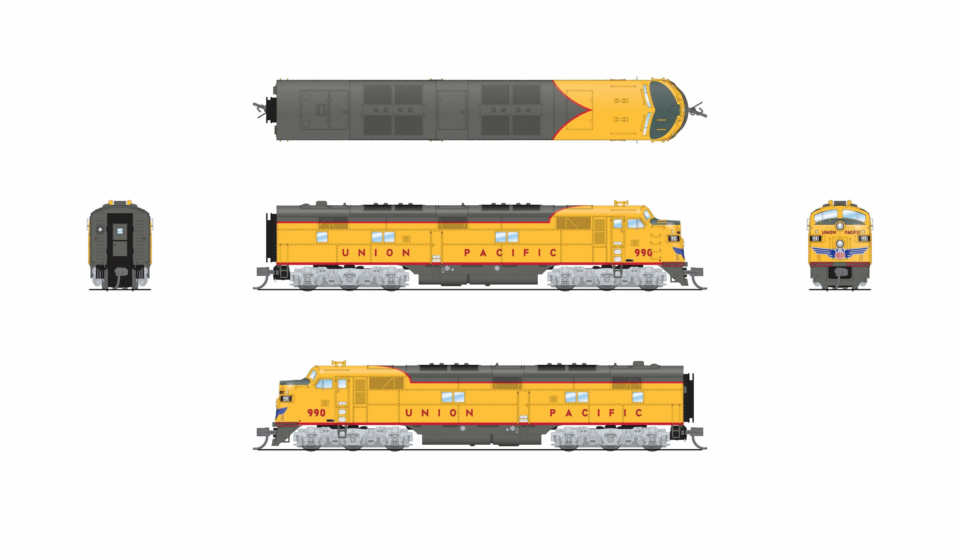 10240 EMD E7A, UP 989, Yellow & Gray, 1960's Appearance, No-Sound / DCC-Ready, N - Image 9